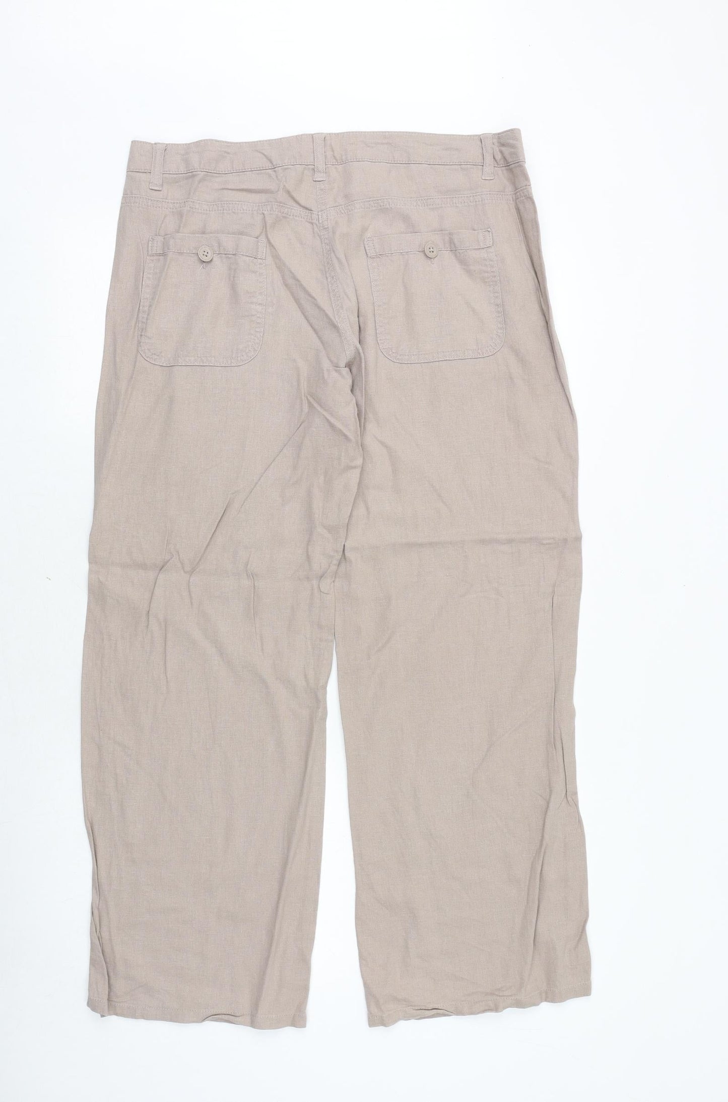 Marks and Spencer Womens Beige Flax Trousers Size 10 Regular Zip