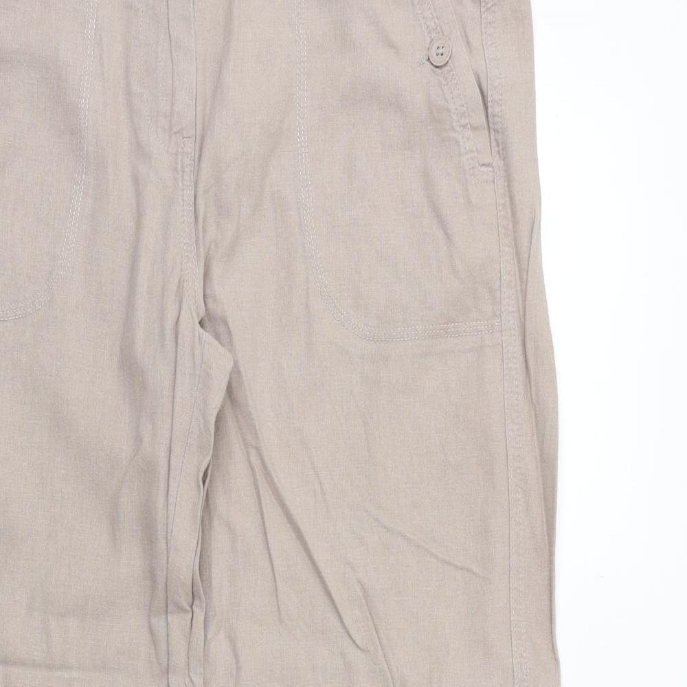 Marks and Spencer Womens Beige Flax Trousers Size 10 Regular Zip