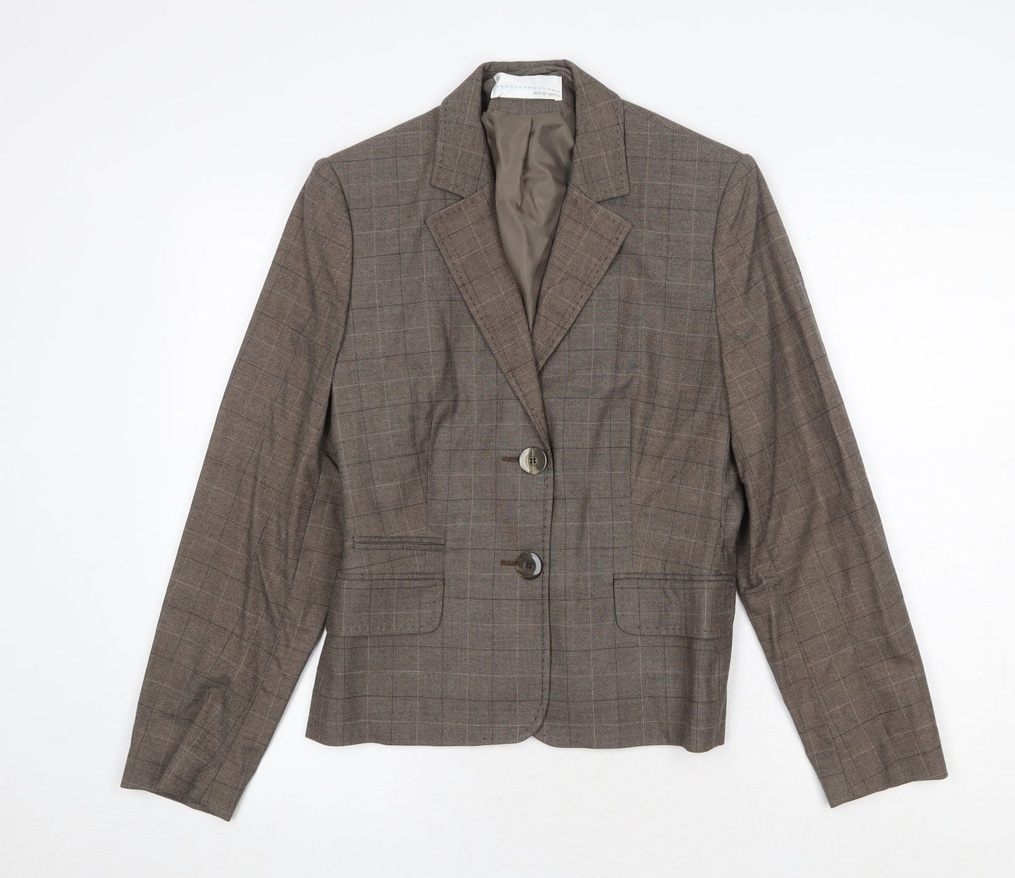 AMARANTO Womens Brown Plaid Viscose Jacket Suit Jacket Size 14
