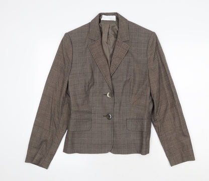 AMARANTO Womens Brown Plaid Viscose Jacket Suit Jacket Size 14
