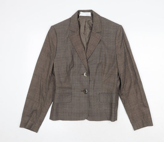 AMARANTO Womens Brown Plaid Viscose Jacket Suit Jacket Size 14