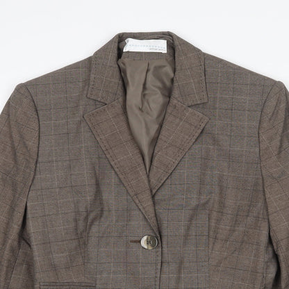AMARANTO Womens Brown Plaid Viscose Jacket Suit Jacket Size 14