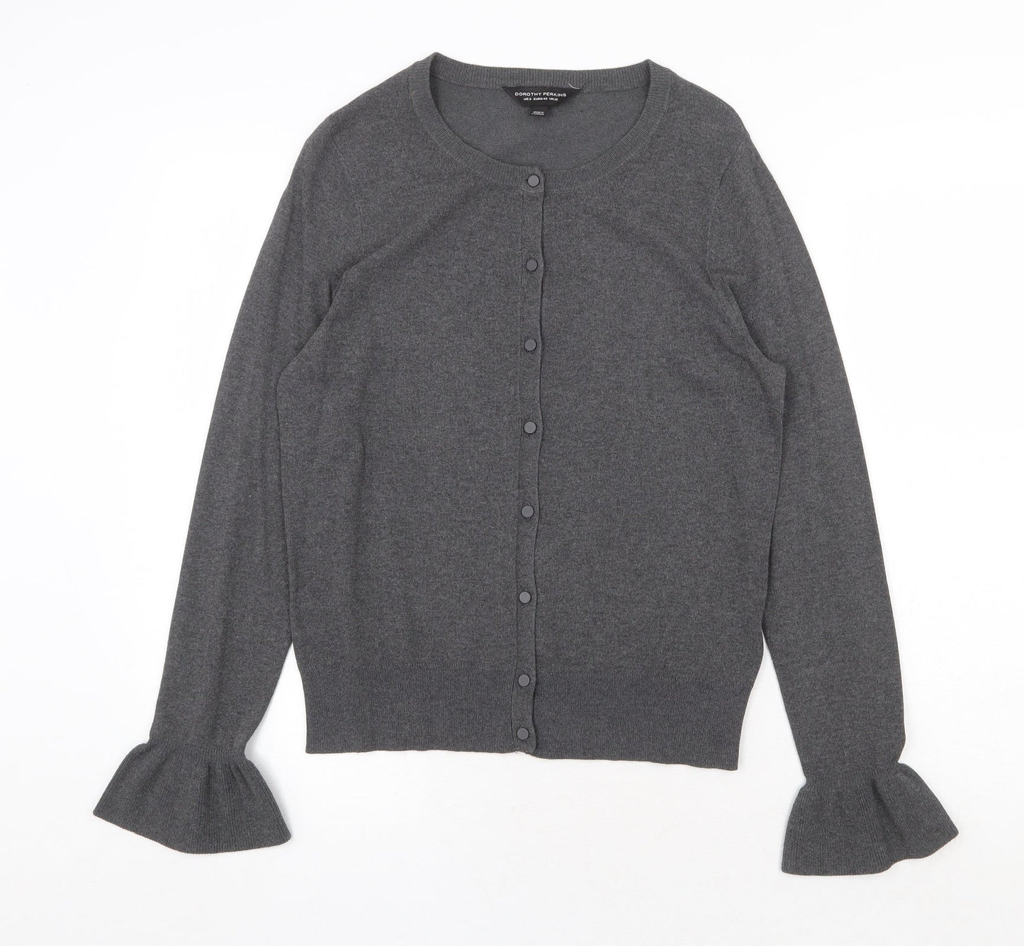 Dorothy Perkins Womens Grey Boat Neck Viscose Cardigan Jumper Size 12 - Frilled Cuff