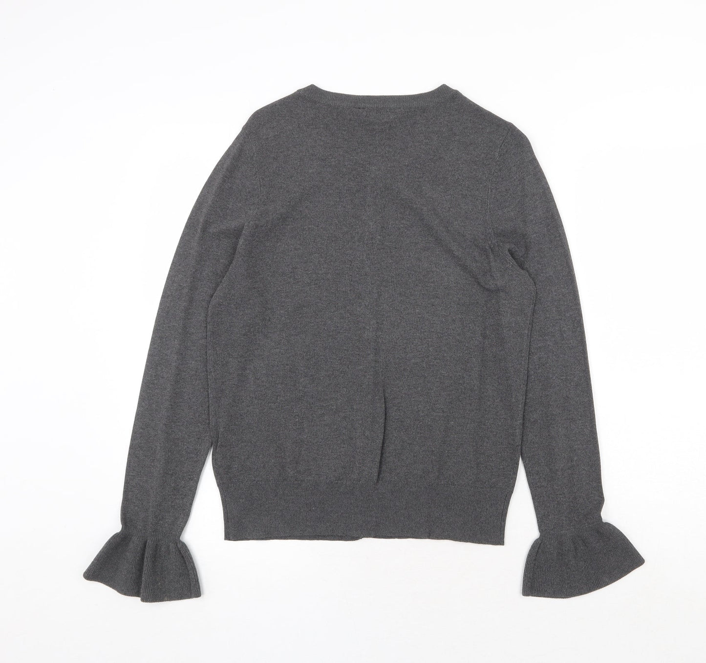 Dorothy Perkins Womens Grey Boat Neck Viscose Cardigan Jumper Size 12 - Frilled Cuff