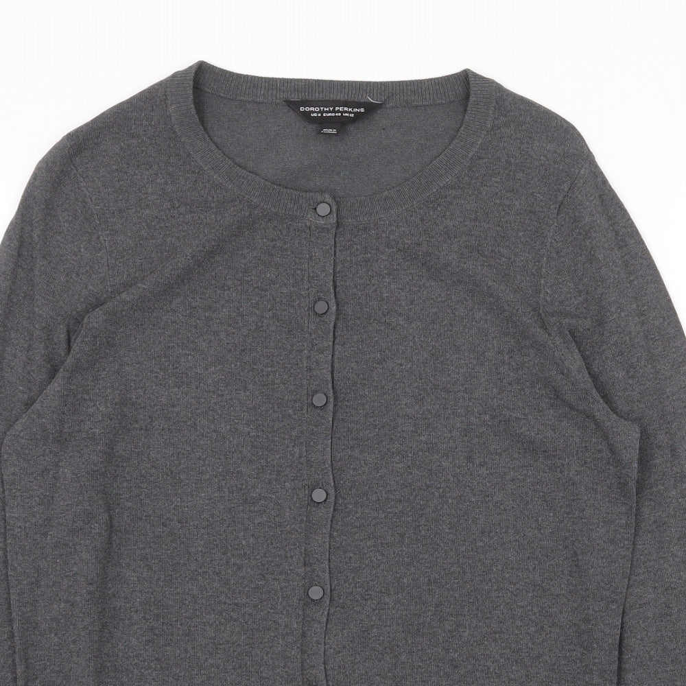 Dorothy Perkins Womens Grey Boat Neck Viscose Cardigan Jumper Size 12 - Frilled Cuff