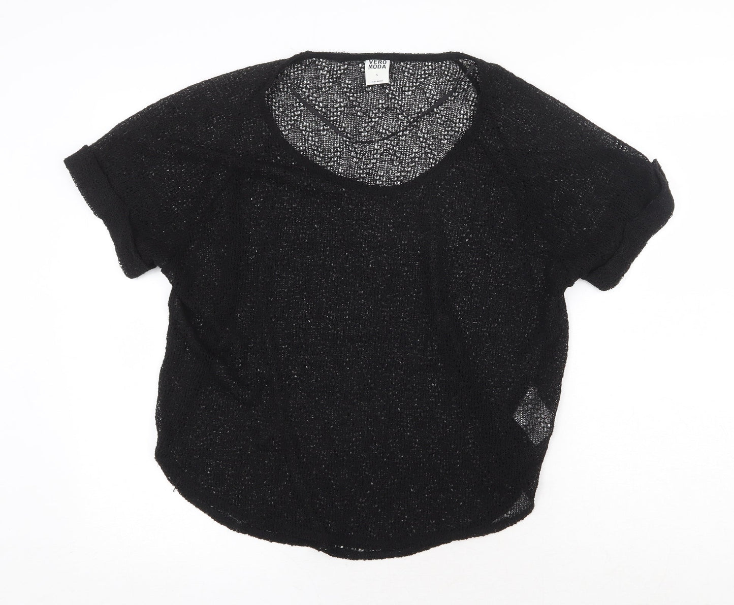 Vera Moda Womens Black Polyester Basic T-Shirt Size S Round Neck - Overlay Top
