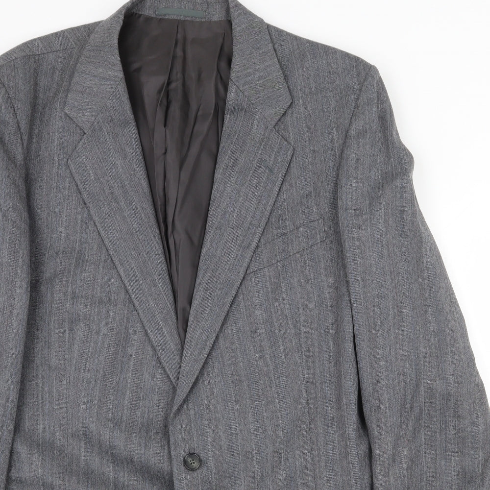 St Michael Mens Grey Striped Polyester Jacket Suit Jacket Size 44 Regular