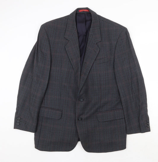 Debenham & Freebody Mens Blue Plaid Wool Jacket Suit Jacket Size 40 Regular