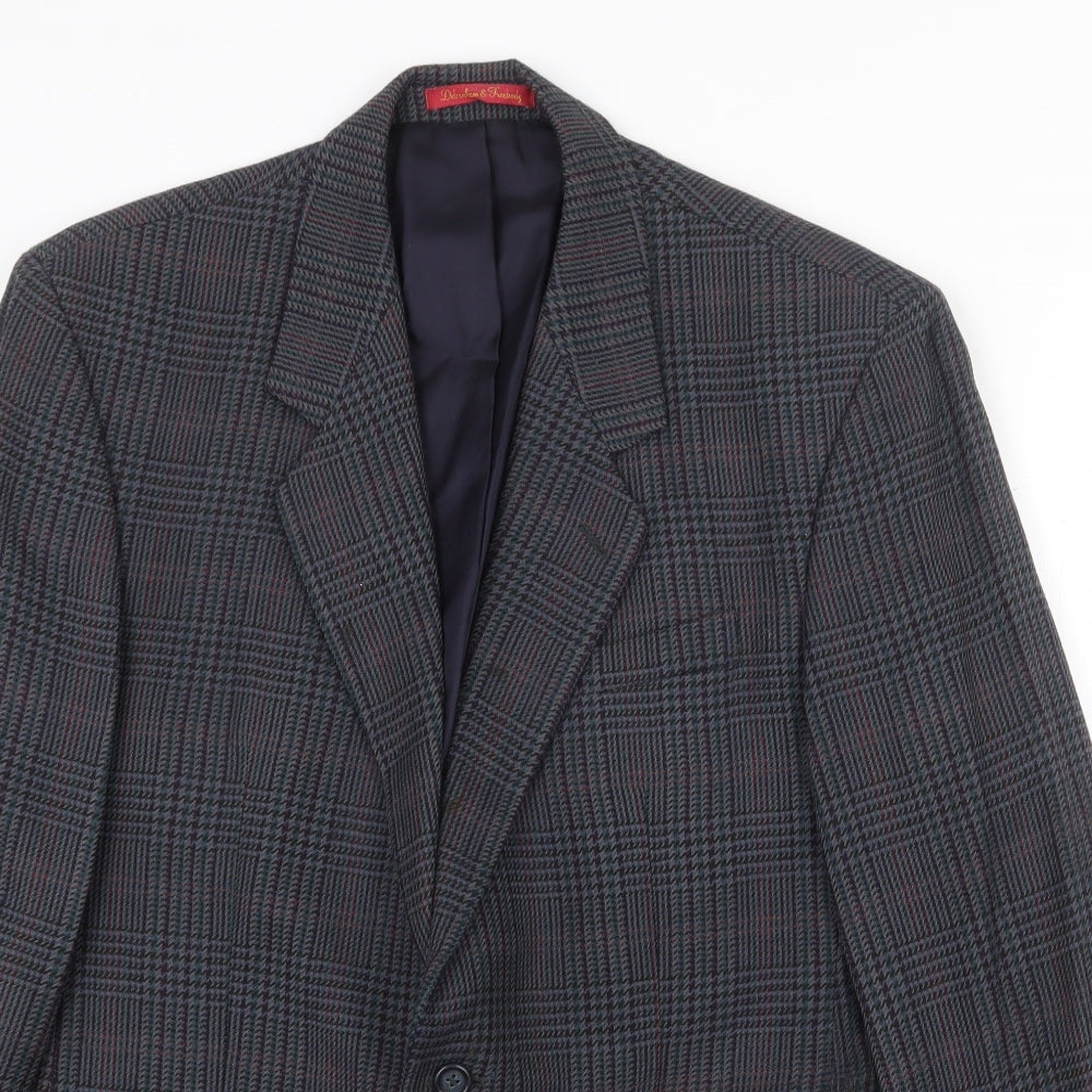 Debenham & Freebody Mens Blue Plaid Wool Jacket Suit Jacket Size 40 Regular