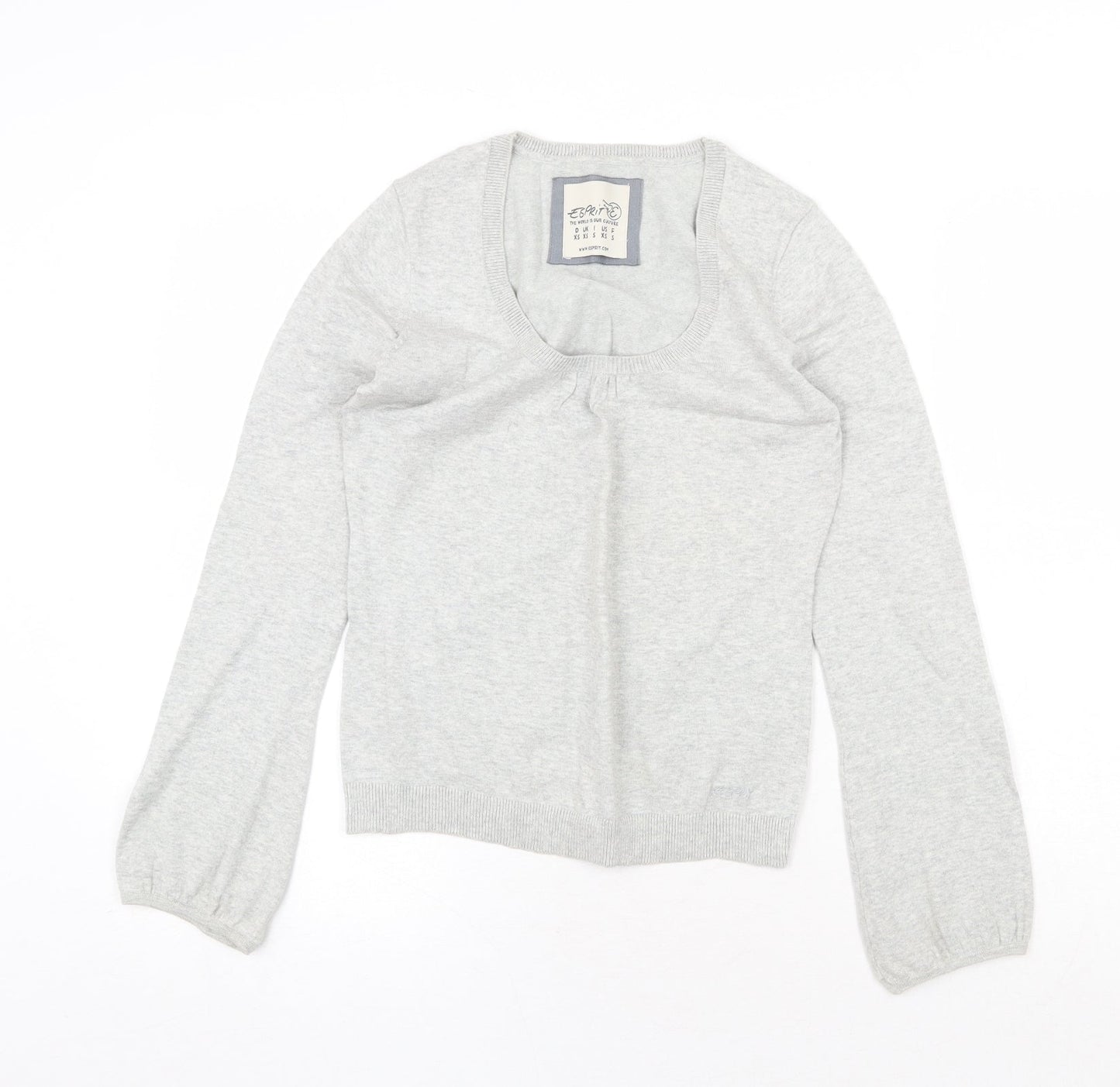 Espirit Womens Grey Scoop Neck Cotton Pullover Jumper Size XS