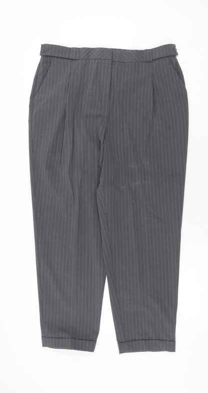 Very Womens Grey Striped Polyester Chino Trousers Size 14 Regular Zip