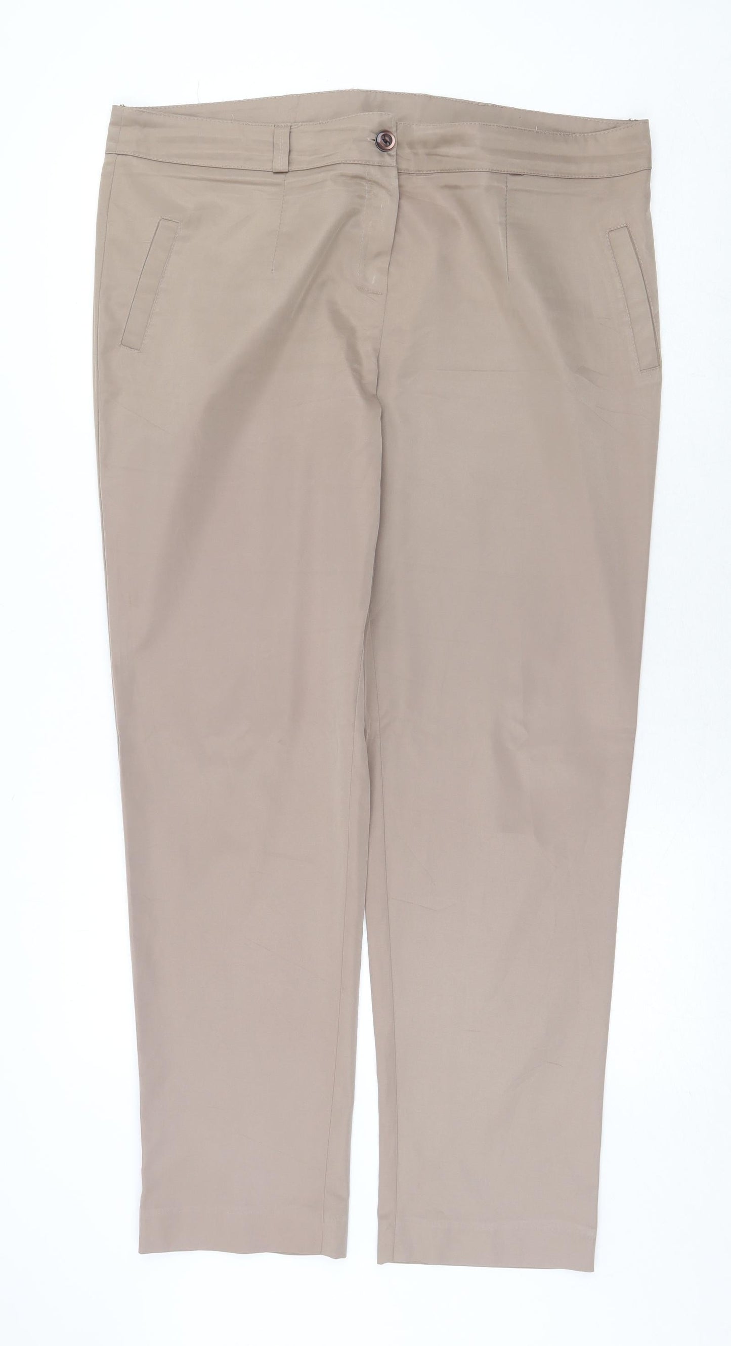 Preworn Womens Beige Viscose Chino Trousers Size 40 in Regular Zip