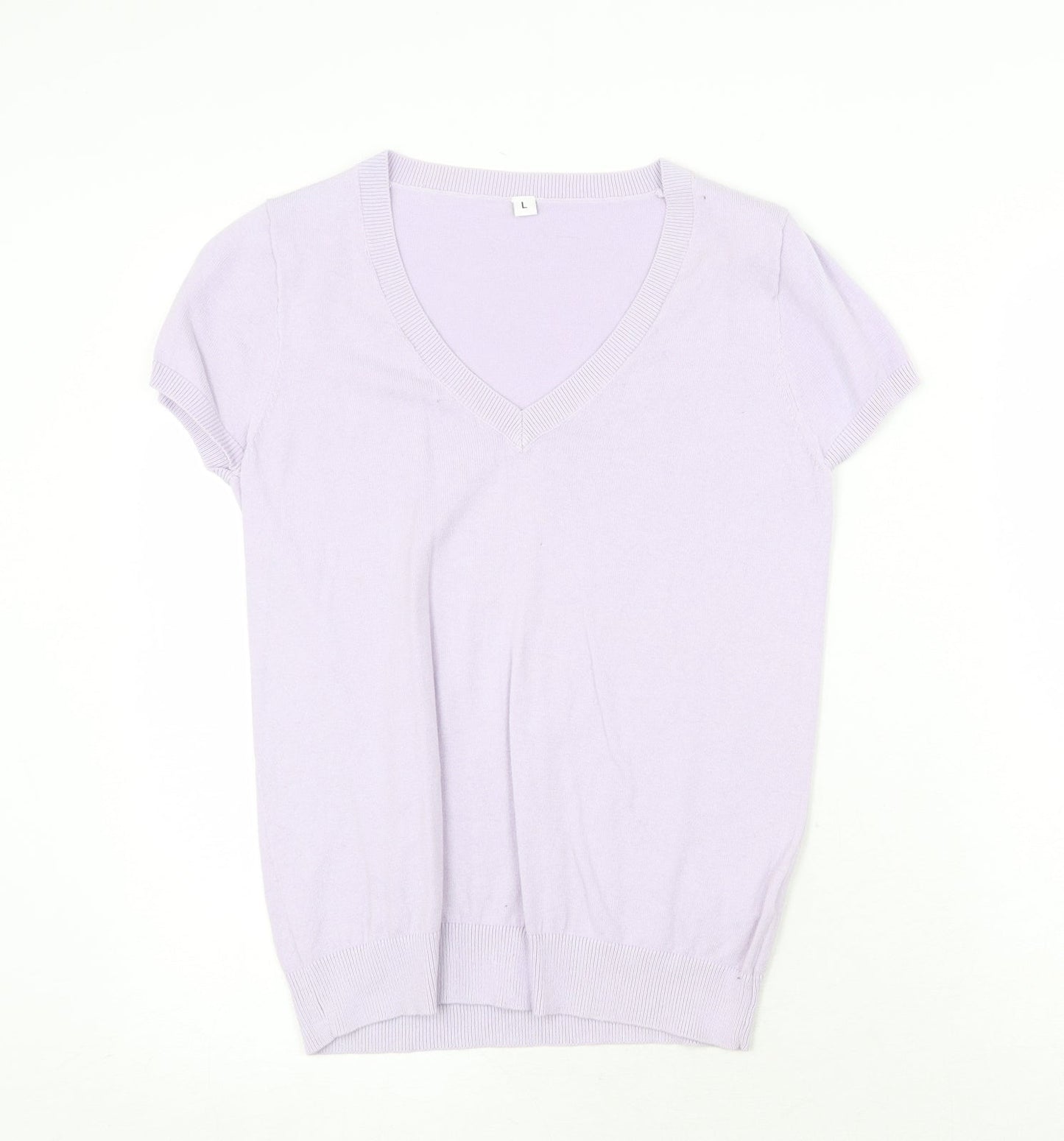 Preworn Womens Purple V-Neck Cotton Pullover Jumper Size L