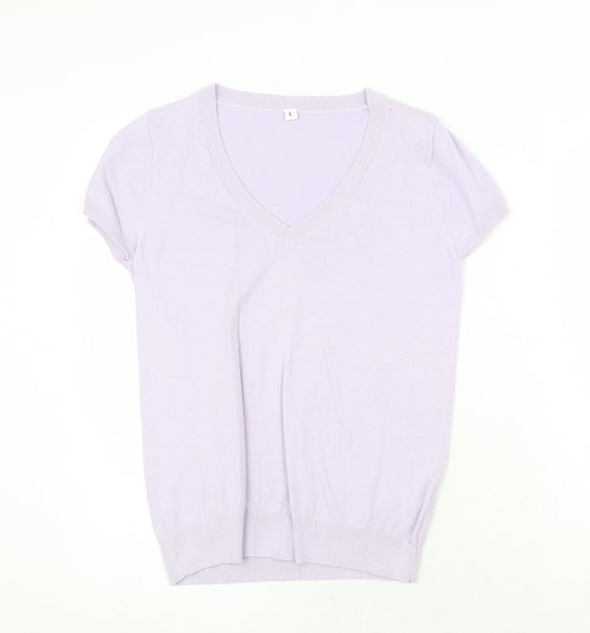 Preworn Womens Purple V-Neck Cotton Pullover Jumper Size L