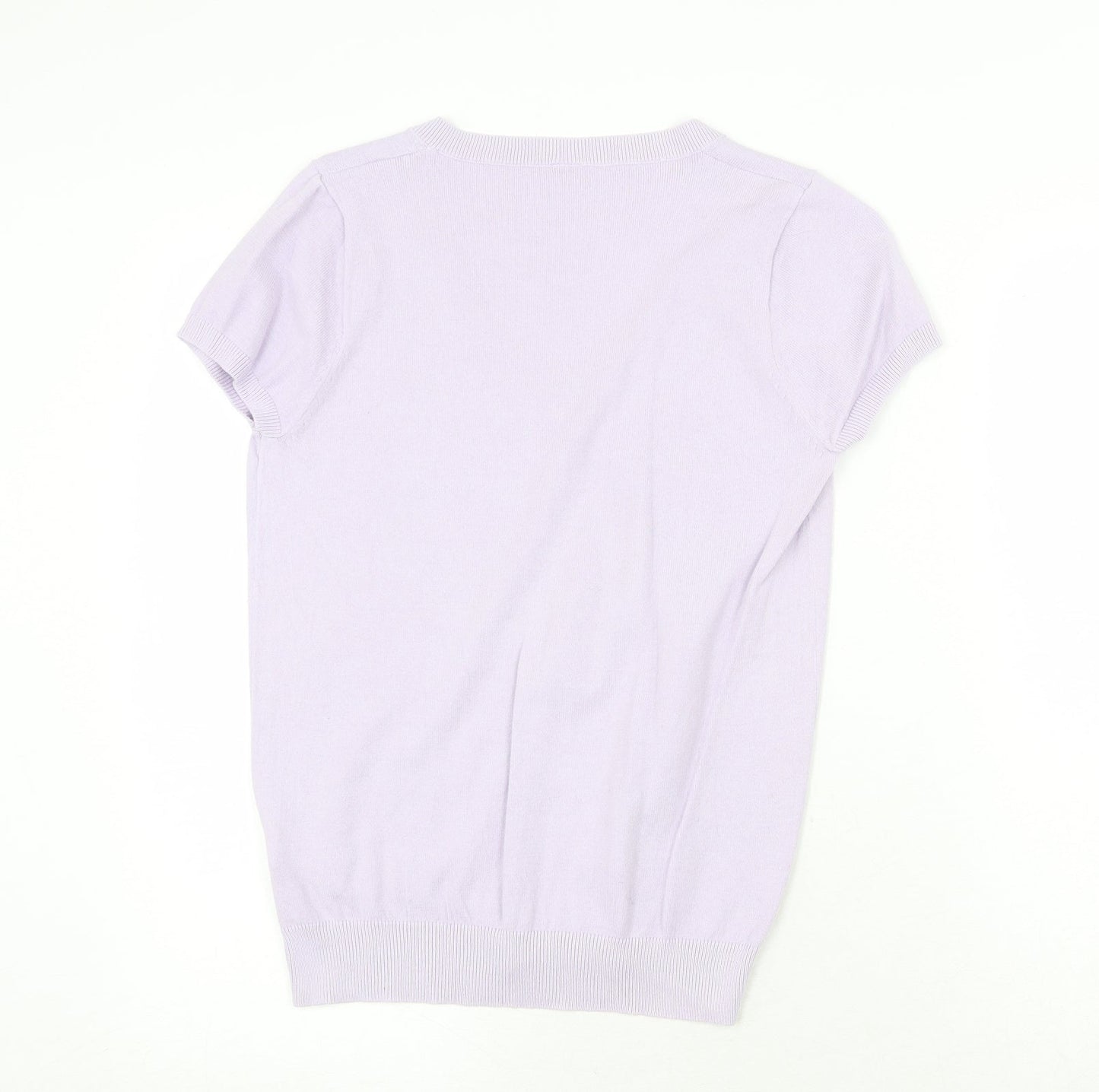 Preworn Womens Purple V-Neck Cotton Pullover Jumper Size L