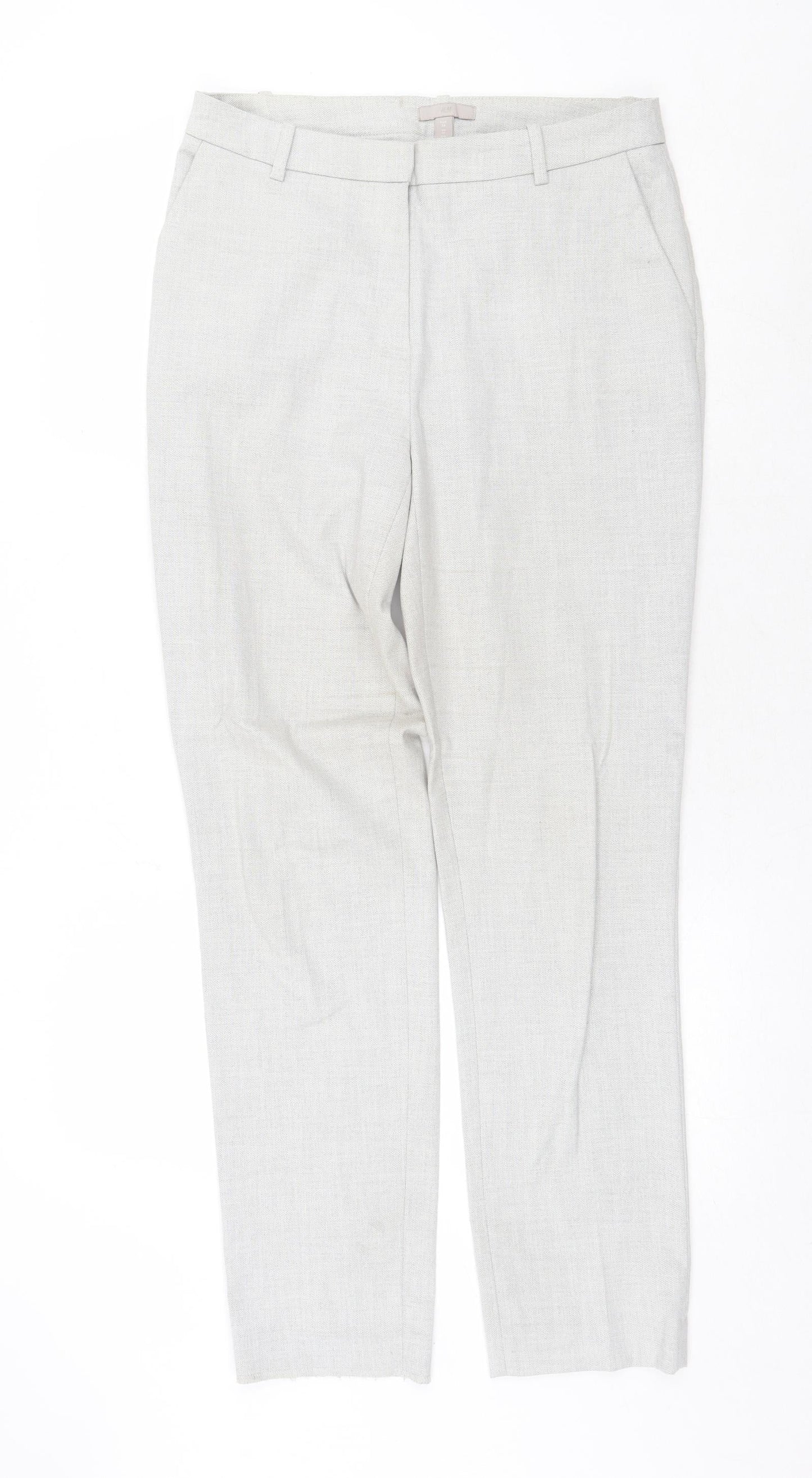 H&M Womens Grey Polyester Chino Trousers Size 10 Regular Zip