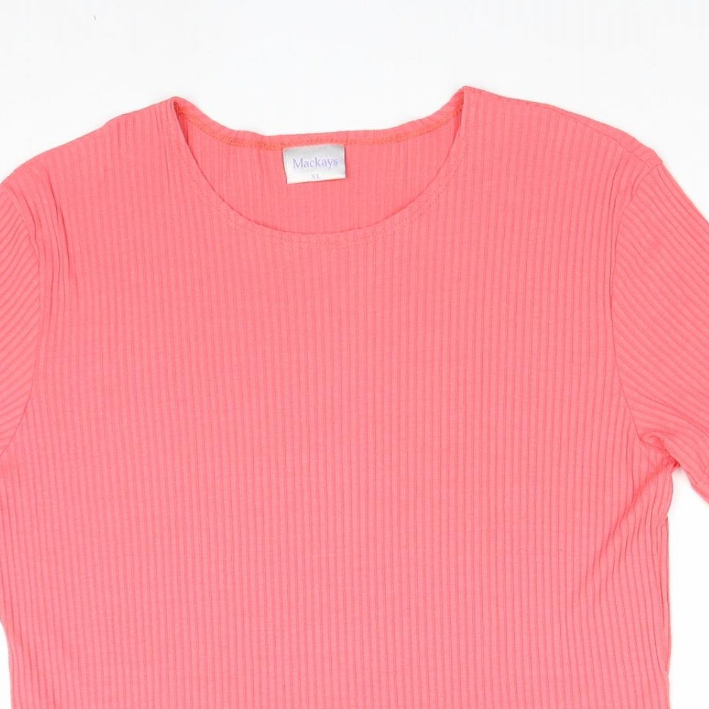 MACKAYS Womens Pink Viscose Basic T-Shirt Size XL Round Neck - Ribbed