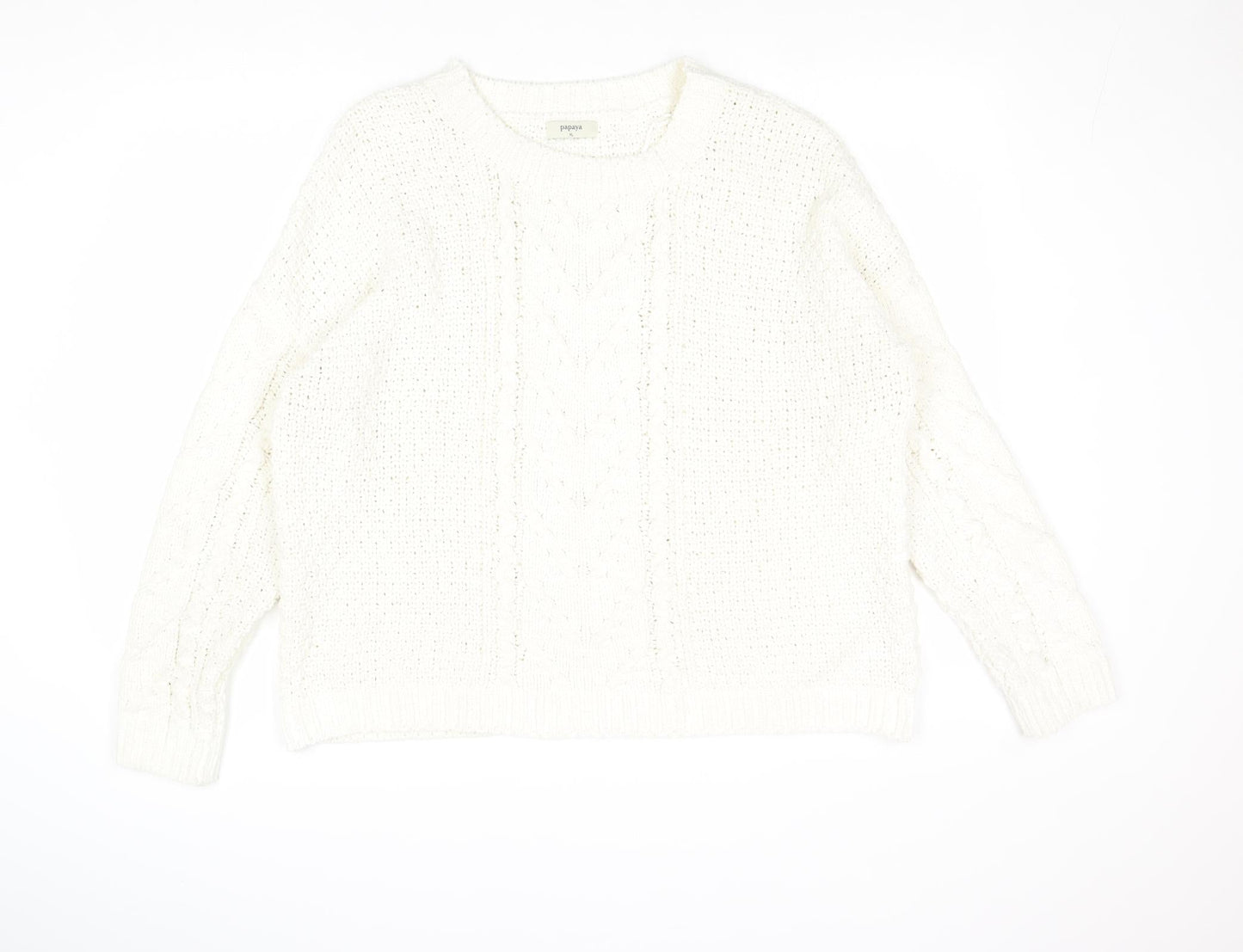 Papaya Womens White Round Neck Polyester Pullover Jumper Size XL