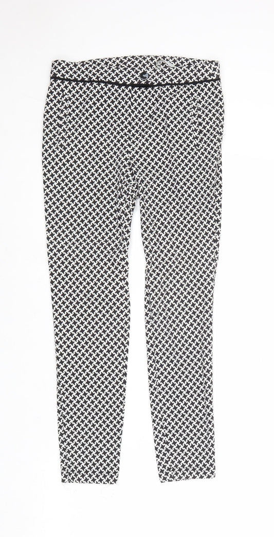Dorothy Perkins Womens Black Geometric Viscose Trousers Size 6 Regular Zip