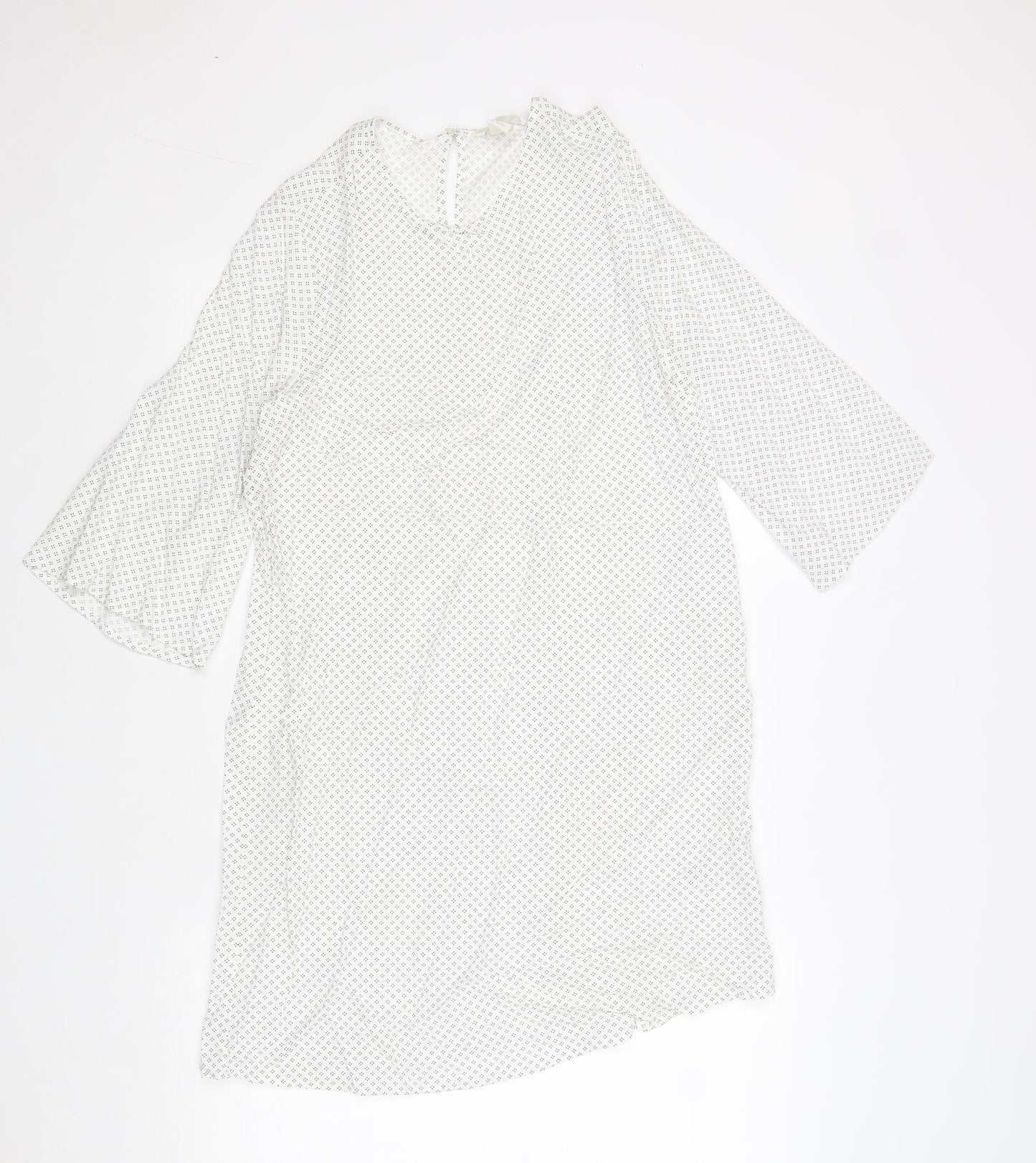 H&M Womens White Geometric Viscose A-Line Size 8 Round Neck Button