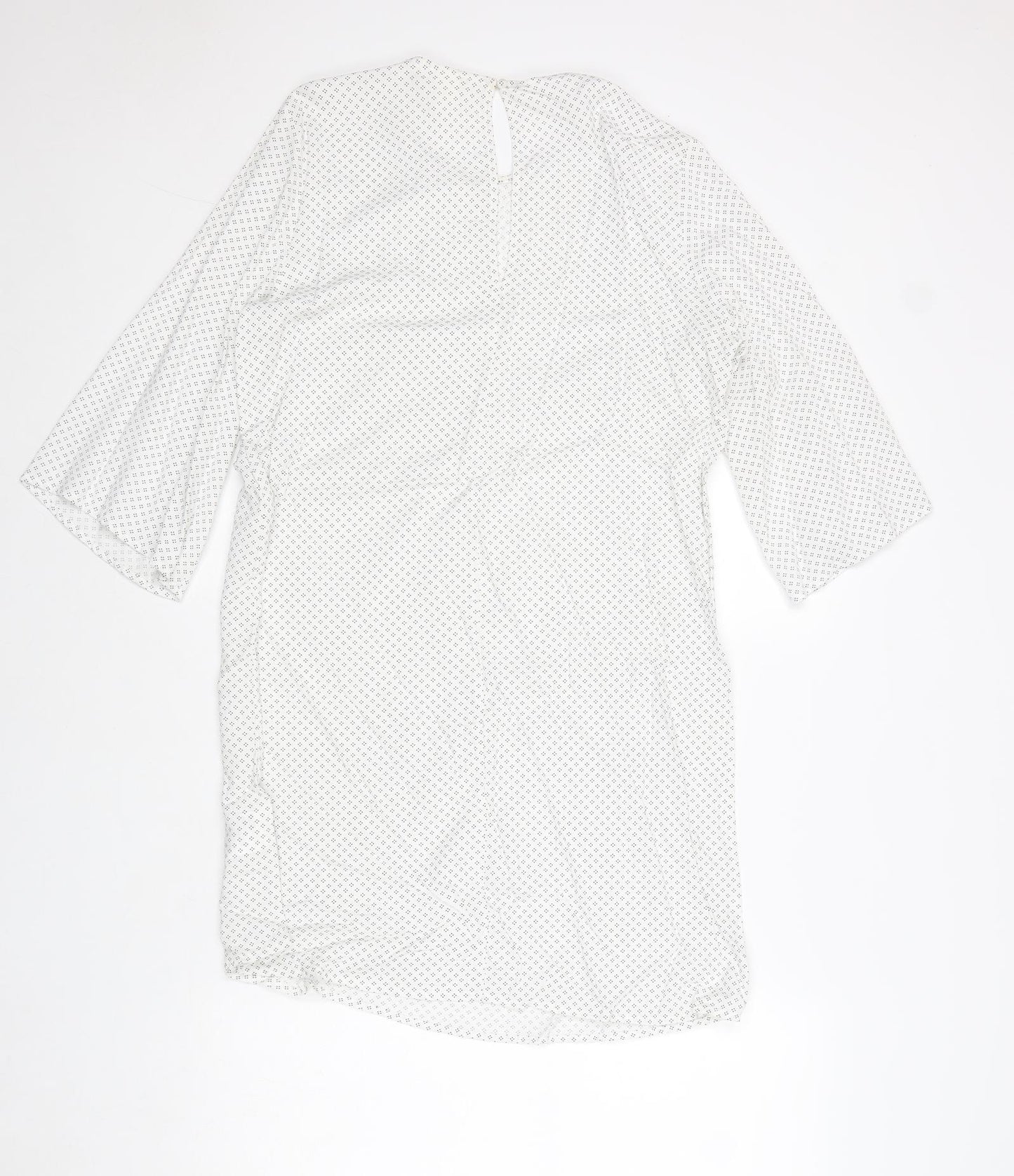 H&M Womens White Geometric Viscose A-Line Size 8 Round Neck Button
