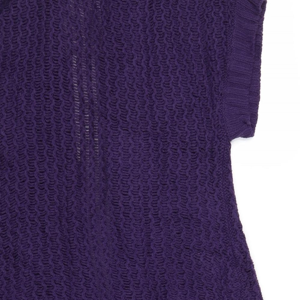 Mia Moda Womens Purple Collared Acrylic Cardigan Jumper Size M