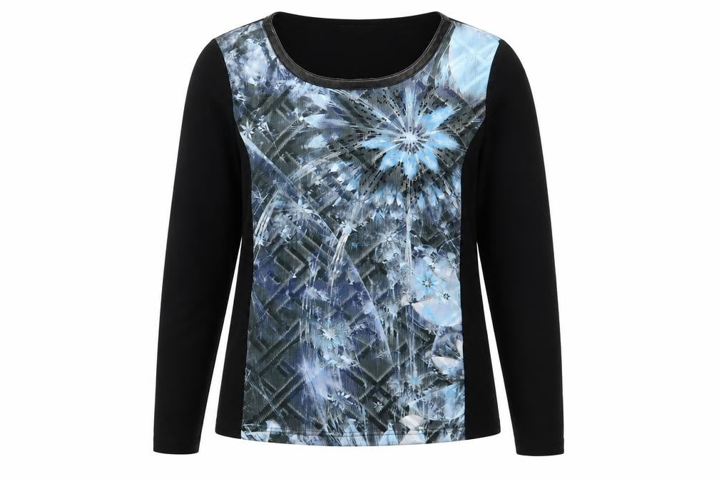 Casamia Womens Black Scoop Neck Geometric Viscose Pullover Jumper Size L