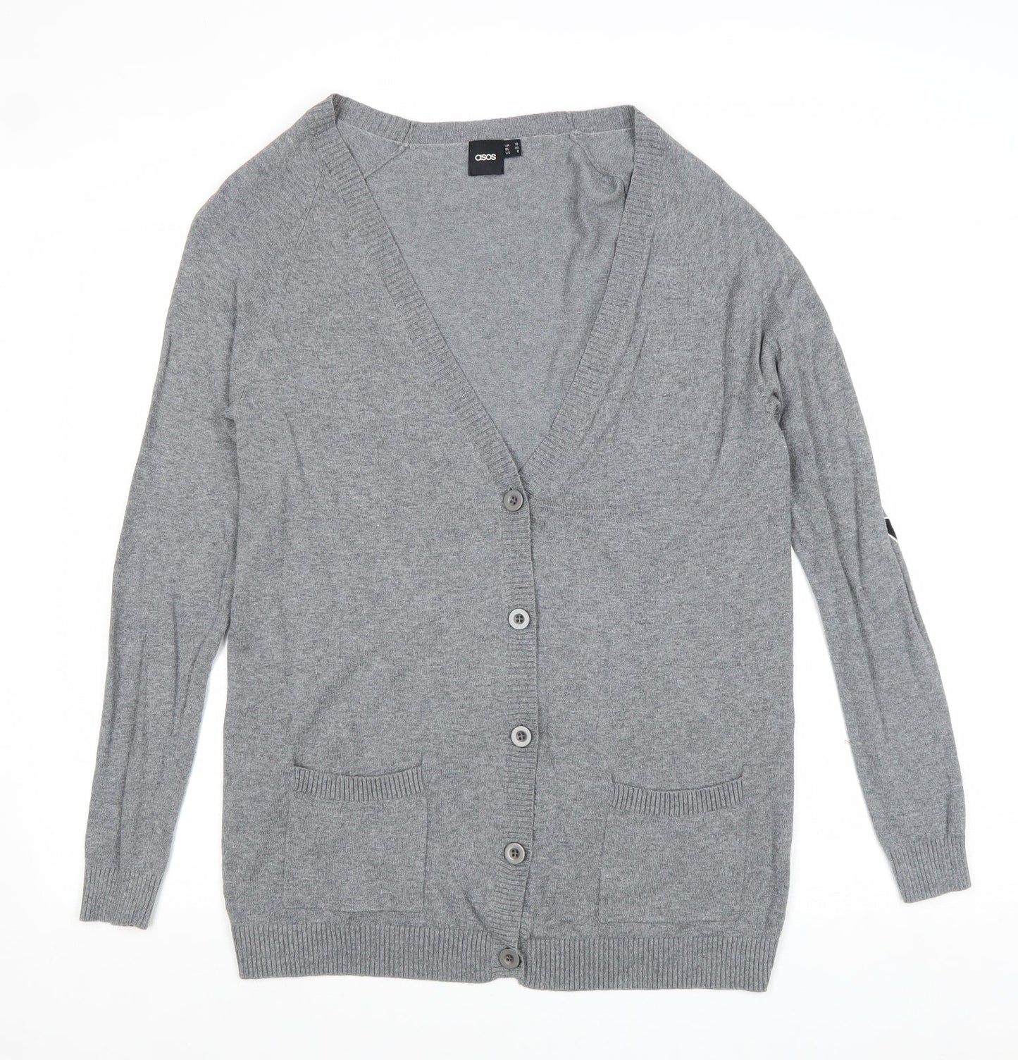 ASOS Womens Grey V-Neck Cotton Cardigan Jumper Size 10