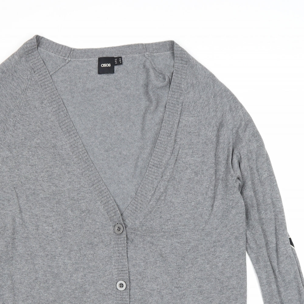 ASOS Womens Grey V-Neck Cotton Cardigan Jumper Size 10