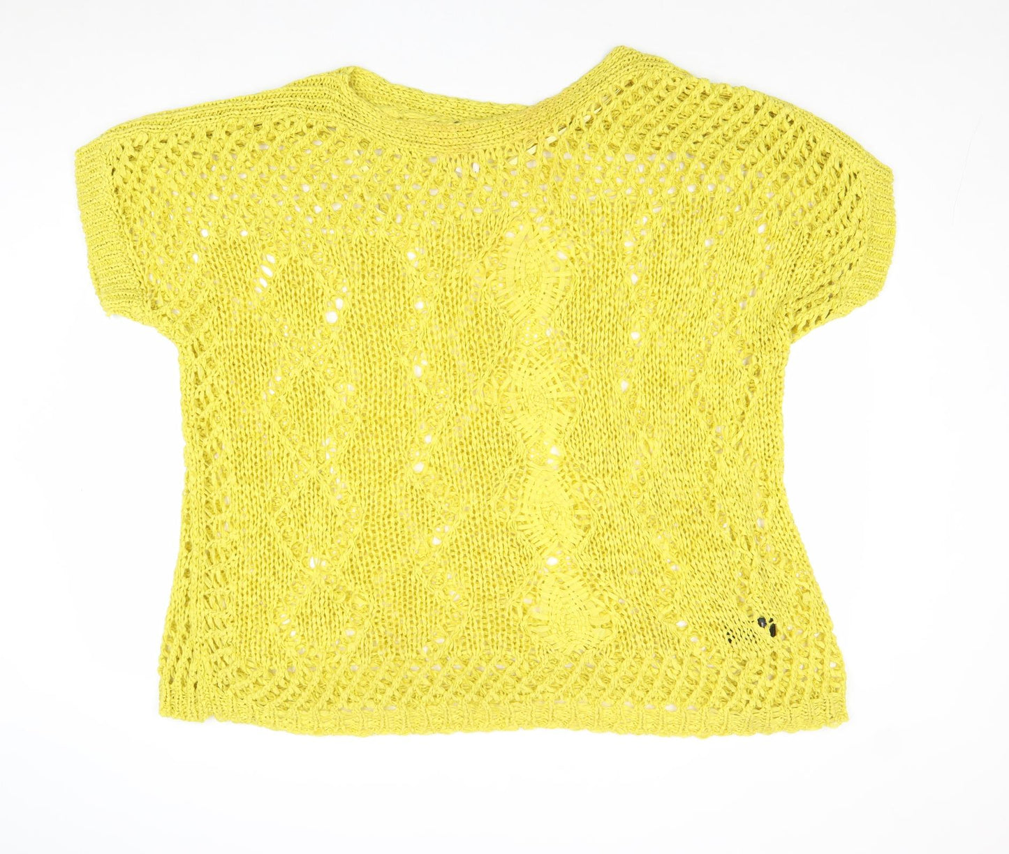 NEXT Womens Yellow Round Neck Geometric Acrylic Pullover Jumper Size S