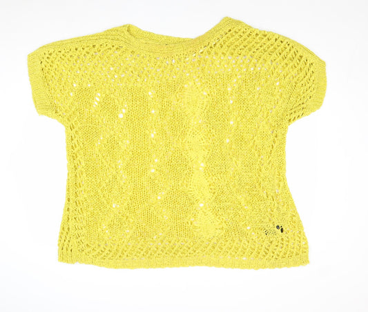 NEXT Womens Yellow Round Neck Geometric Acrylic Pullover Jumper Size S