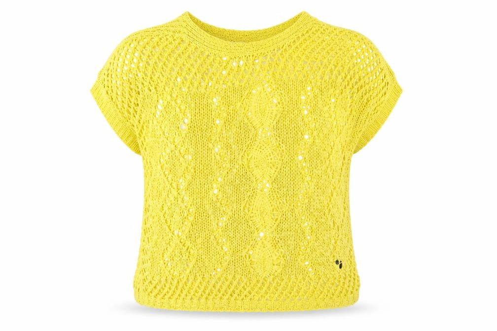 NEXT Womens Yellow Round Neck Geometric Acrylic Pullover Jumper Size S