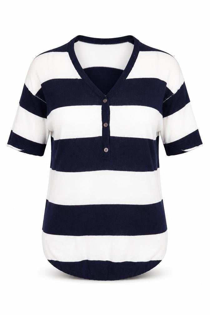 Gap Womens Blue V-Neck Striped Cotton Pullover Jumper Size XS