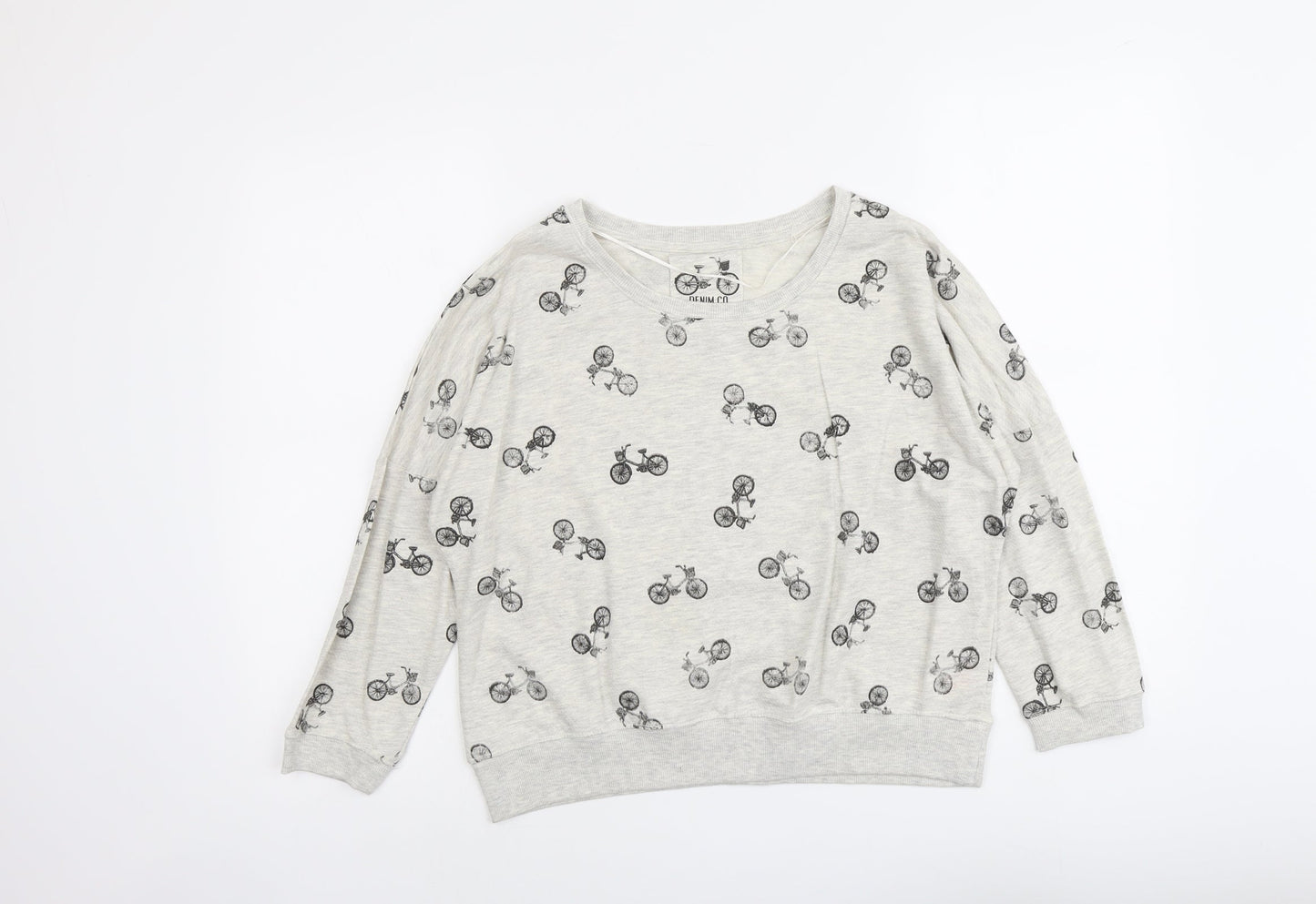 Denim & Co. Womens Grey Geometric Cotton Pullover Sweatshirt Size 12 Pullover - Bicycle