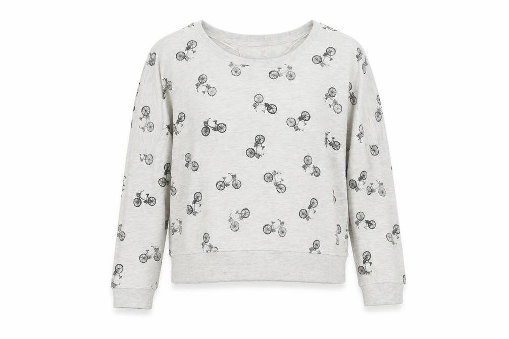 Denim & Co. Womens Grey Geometric Cotton Pullover Sweatshirt Size 12 Pullover - Bicycle