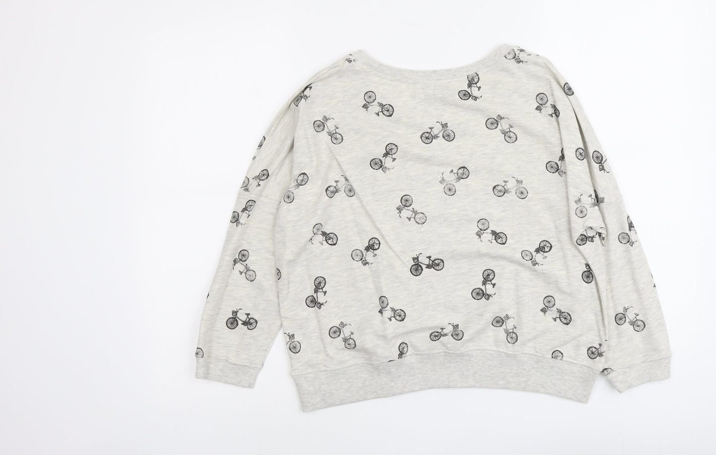 Denim & Co. Womens Grey Geometric Cotton Pullover Sweatshirt Size 12 Pullover - Bicycle