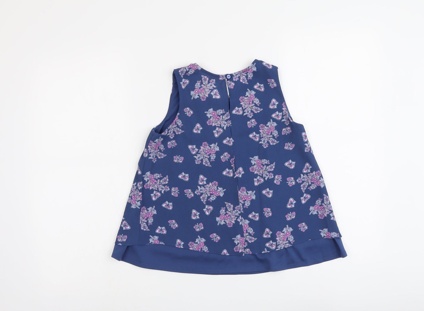 Young Dimension Girls Blue Floral Polyester Basic Tank Size 9-10 Years Round Neck Button