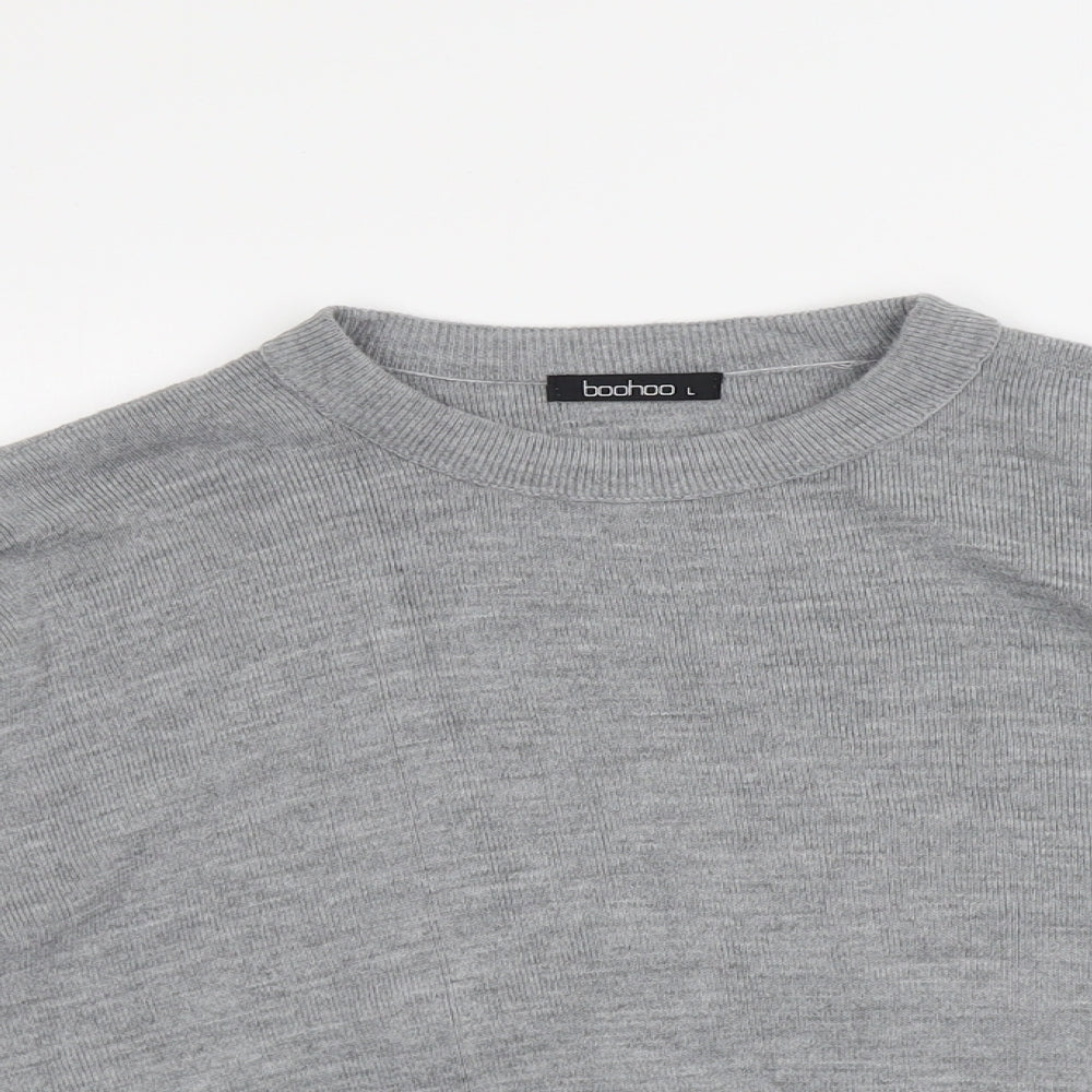 Boohoo Womens Grey Round Neck Acrylic Pullover Jumper Size L