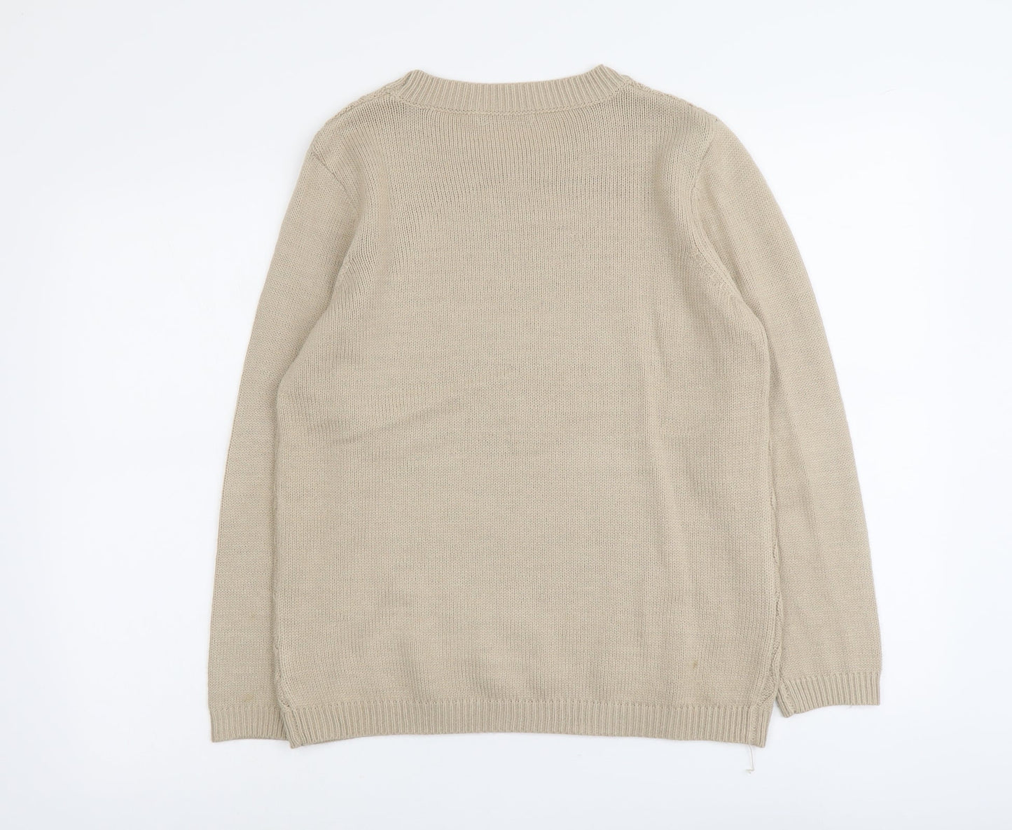 Bonmarché Womens Beige Round Neck Geometric Acrylic Pullover Jumper Size S