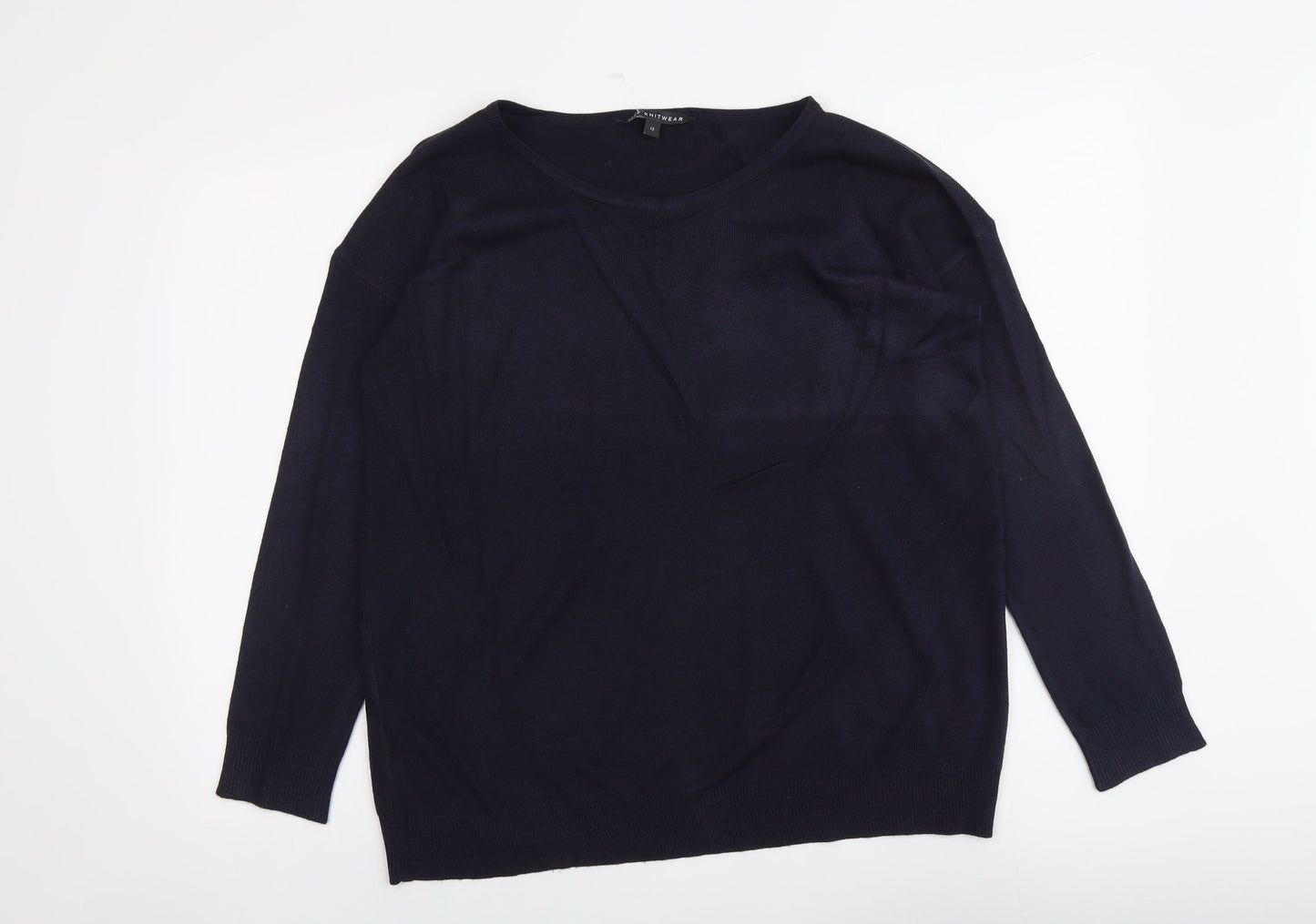 Bonmarché Womens Blue Round Neck Acrylic Pullover Jumper Size 12