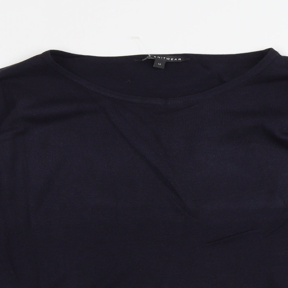 Bonmarché Womens Blue Round Neck Acrylic Pullover Jumper Size 12