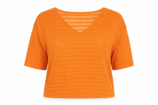 NEXT Womens Orange Polyester Basic Blouse Size 10 V-Neck