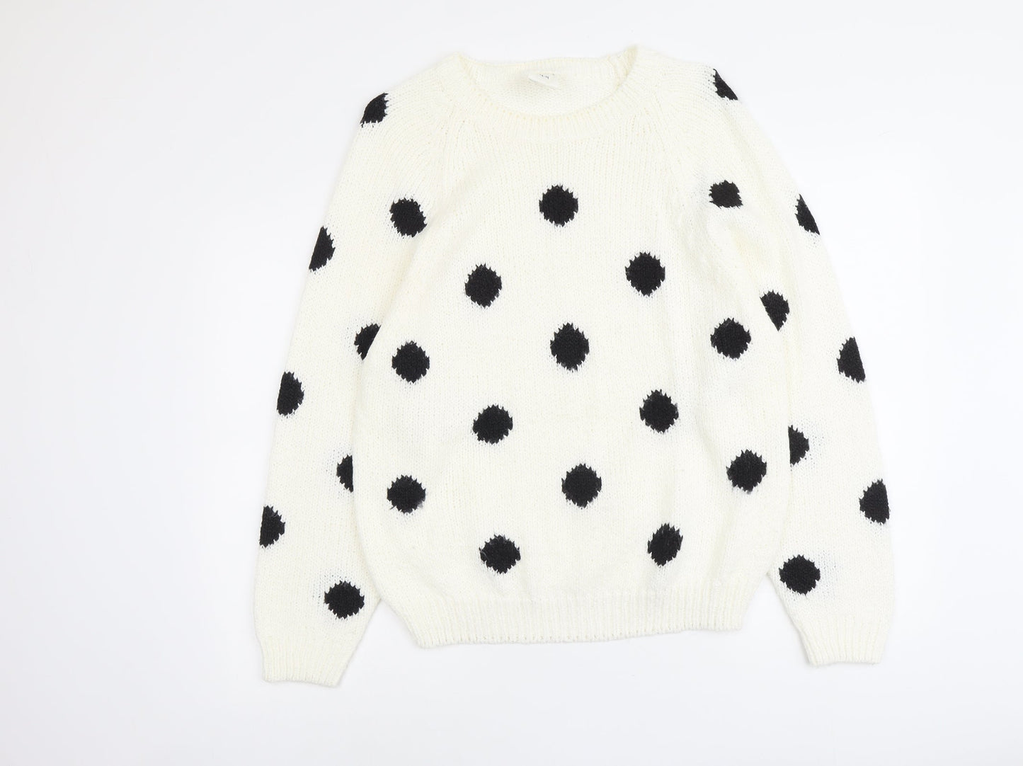 Amari Womens Ivory Round Neck Polka Dot Acrylic Pullover Jumper Size 14