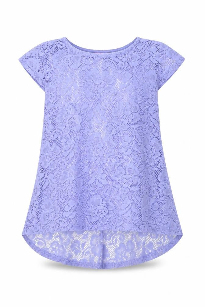 Young Dimension Girls Purple Floral Polyester Basic Blouse Size 12-13 Years Round Neck Pullover