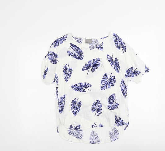 VERO MODA Womens White Geometric Viscose Basic Blouse Size M Round Neck - Leaf Print