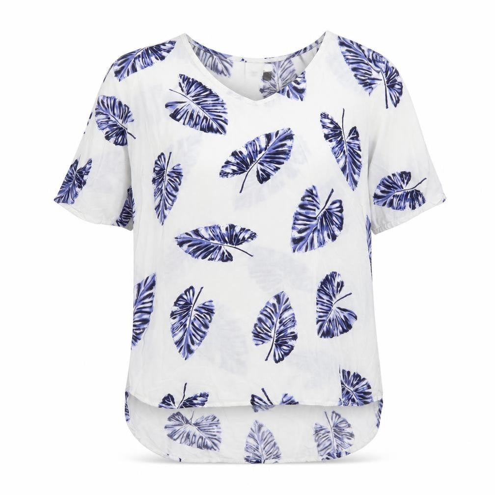 VERO MODA Womens White Geometric Viscose Basic Blouse Size M Round Neck - Leaf Print