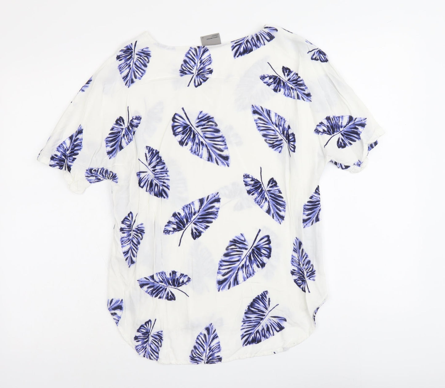 VERO MODA Womens White Geometric Viscose Basic Blouse Size M Round Neck - Leaf Print