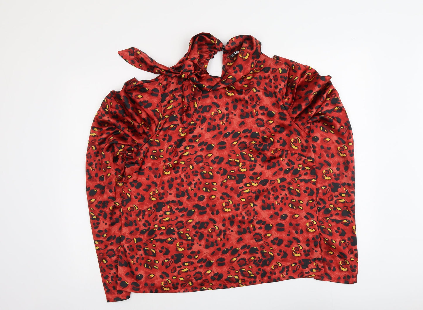SheIn Womens Red Geometric Polyester Basic Blouse Size L Cowl Neck