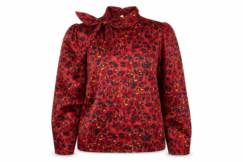 SheIn Womens Red Geometric Polyester Basic Blouse Size L Cowl Neck