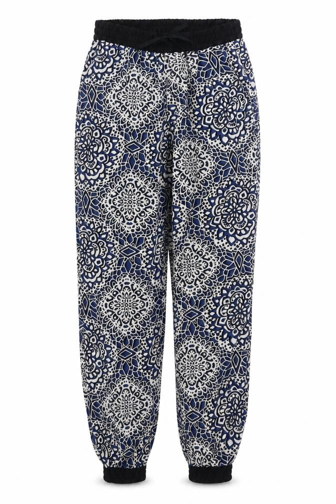 Topshop Womens Blue Geometric Polyester Jogger Trousers Size 8 L27 in Regular Drawstring